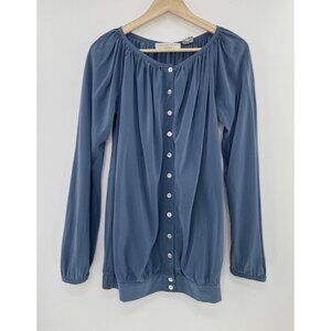 Charles Nolan New York Women’s 100% Silk Button Front Blue Blouse‎ Sz XS Flaws